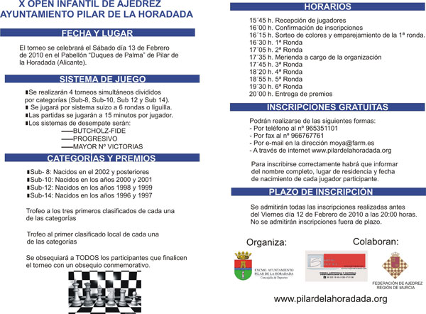 10. Open de Ajedrez Infantil Ayuntamiento Pilar de la Horadada 10. Open de Ajedrez Infantil Ayuntamiento Pilar de la Horadada