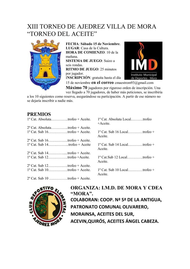 13. Torneo de Ajedrez Villa de Mora - Torneo del Aceite